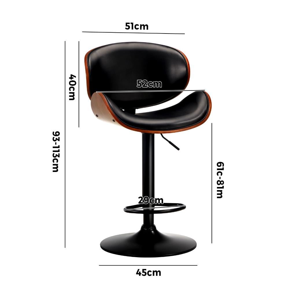 2x Bar Stools Swivel Leather Seat Black