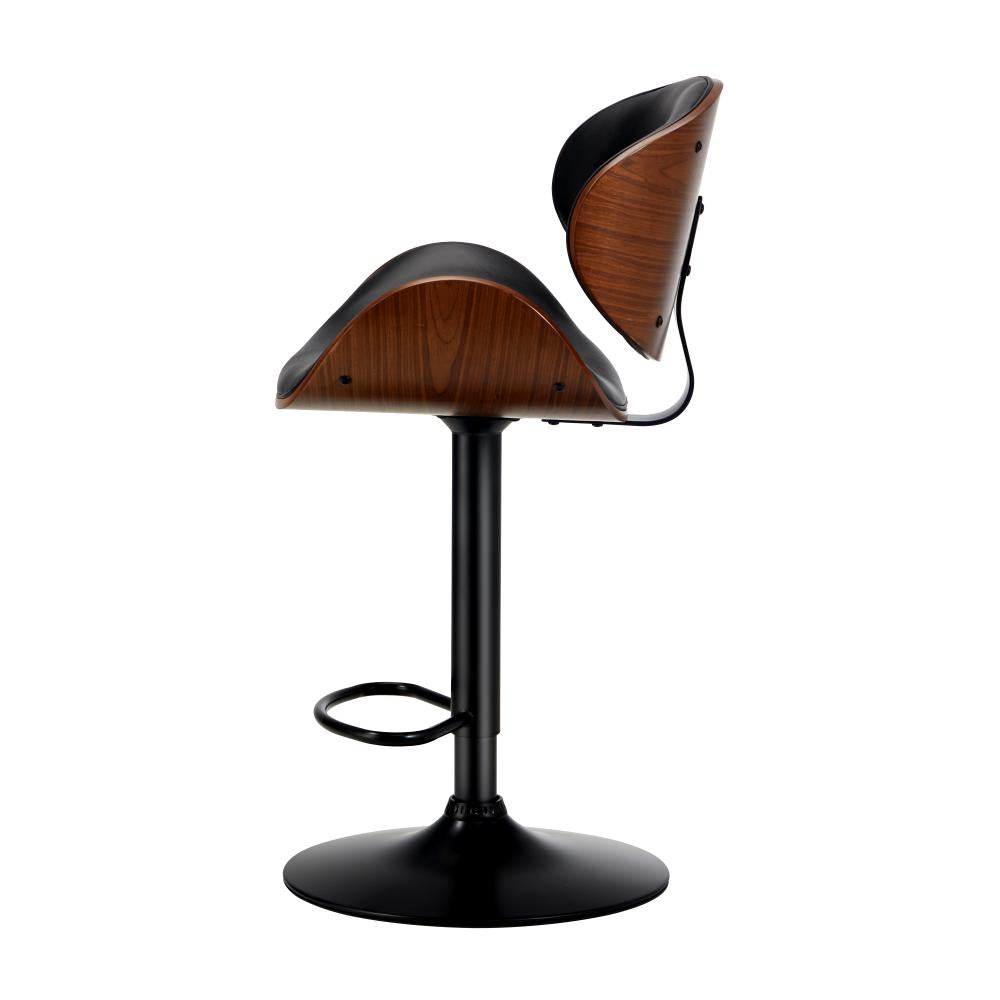 2x Bar Stools Swivel Leather Seat Black