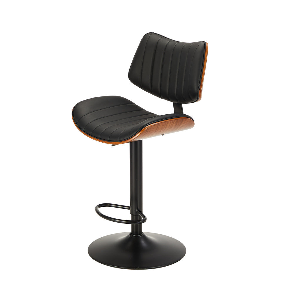 Oikiture 4x Bar Stool Kitchen Swivel Chair Wooden Leather Gas Lift