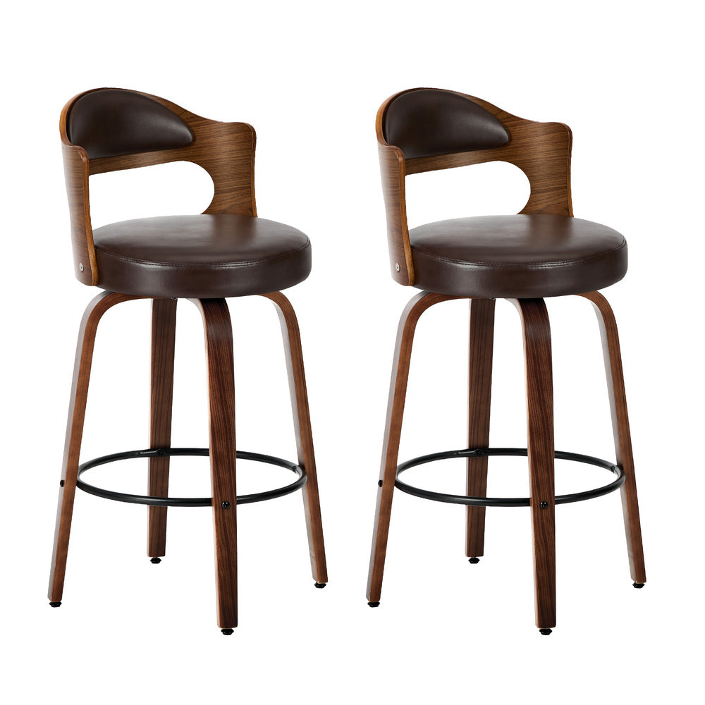 2x Bar Stools Kitchen Swivel Chair Shell Leather Brown