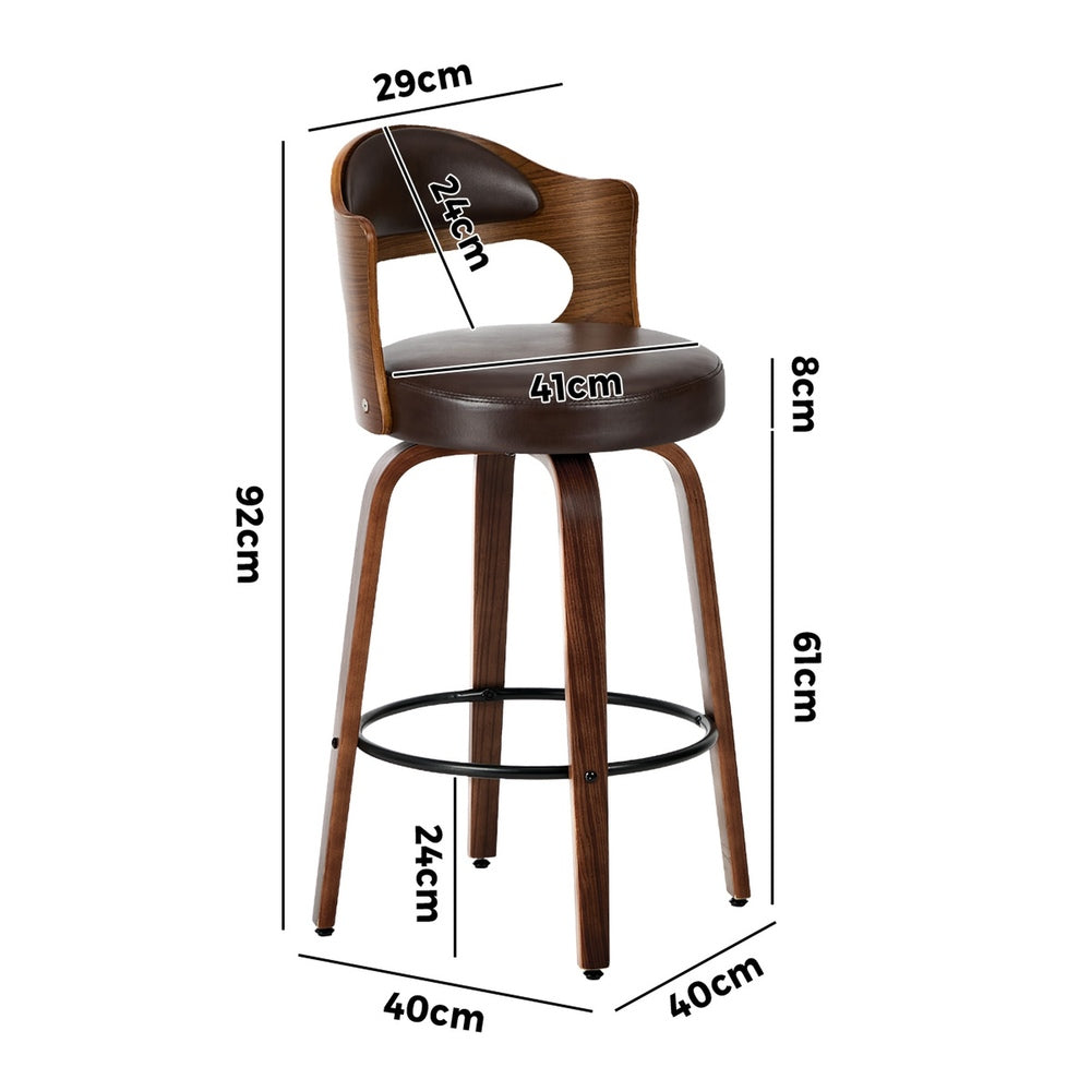 2x Bar Stools Kitchen Swivel Chair Shell Leather Brown