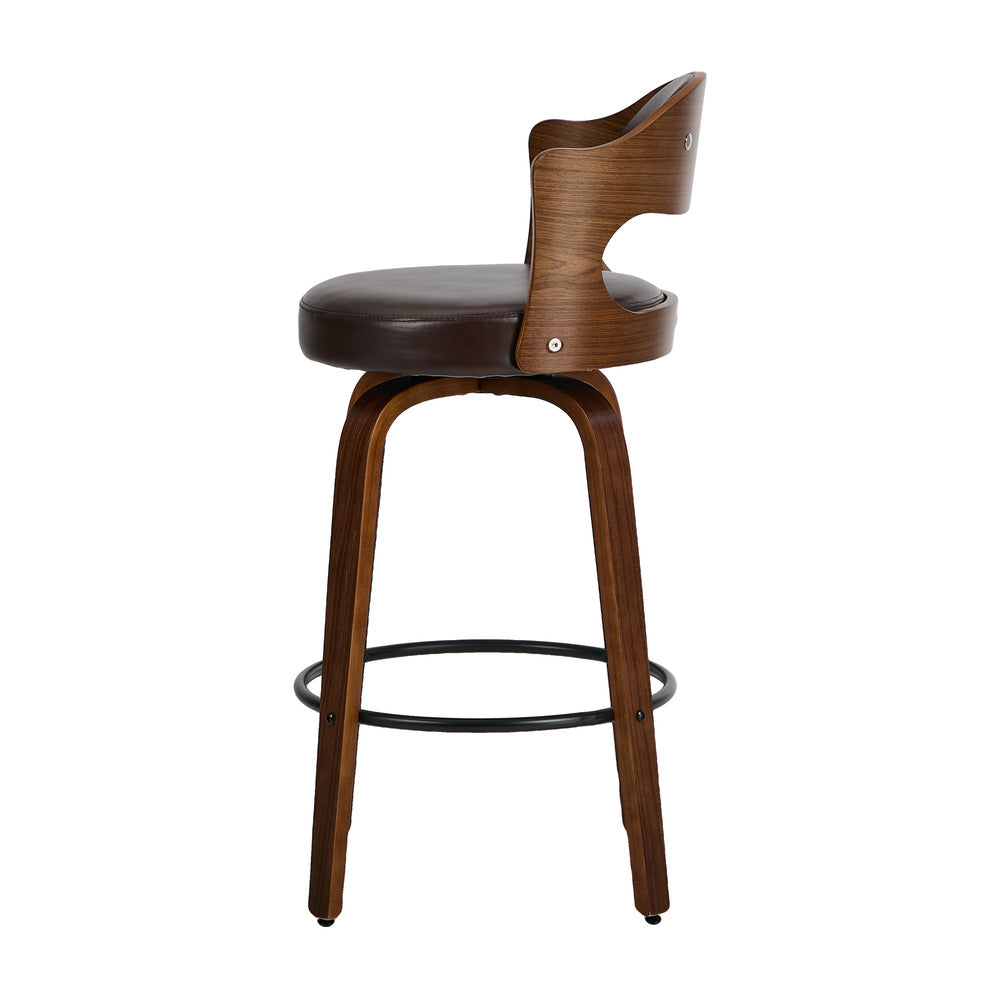2x Bar Stools Kitchen Swivel Chair Shell Leather Brown