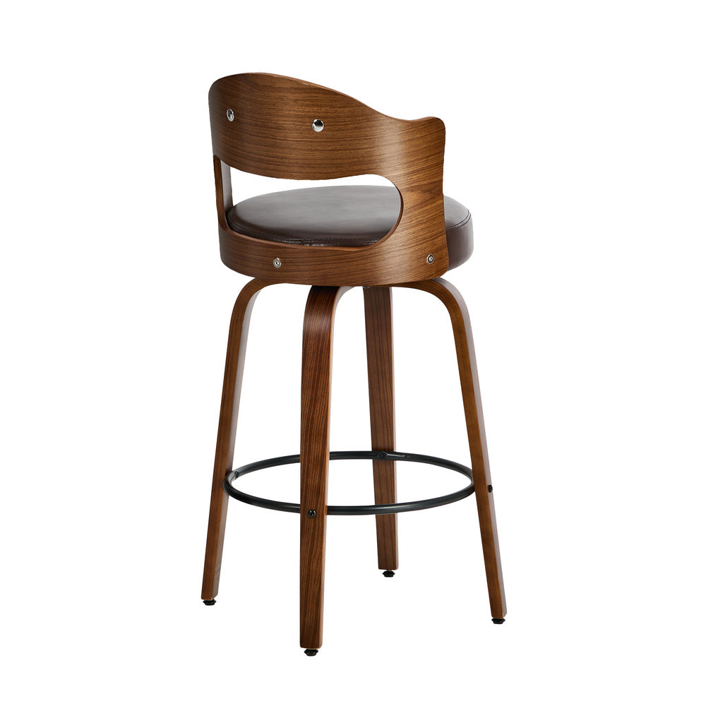 2x Bar Stools Kitchen Swivel Chair Shell Leather Brown