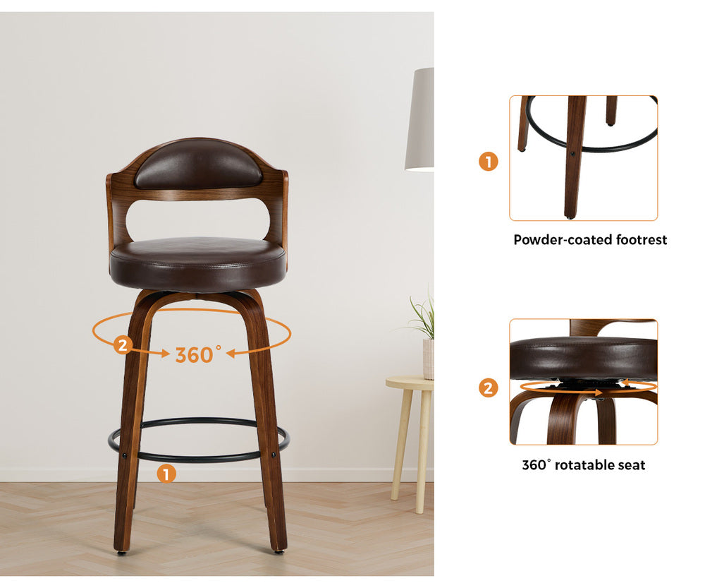 2x Bar Stools Kitchen Swivel Chair Shell Leather Brown