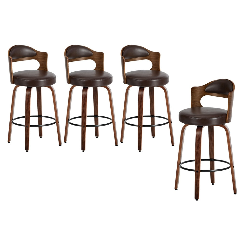 Oikiture 4x Bar Stools Swivel Counter Chair Shell Leather Brown