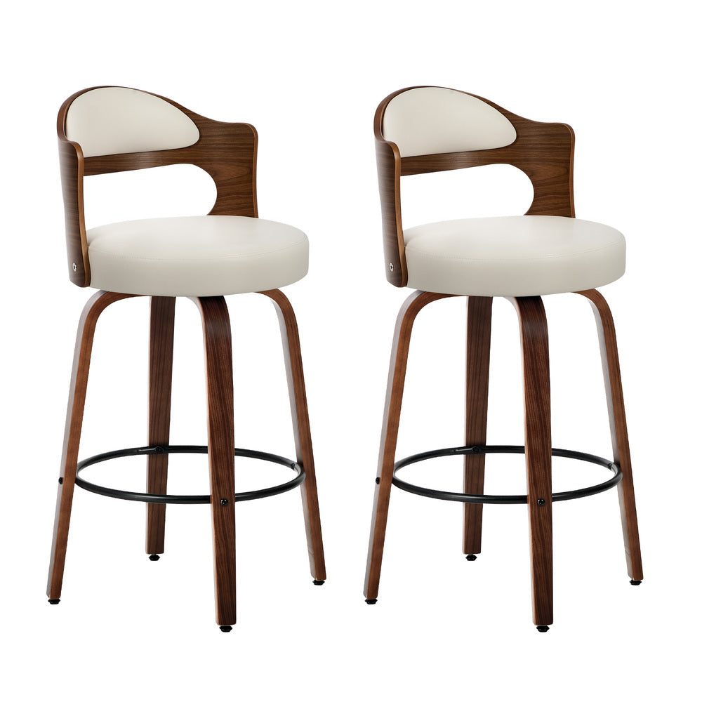 2x Bar Stools Kitchen Swivel Chair Shell Leather White