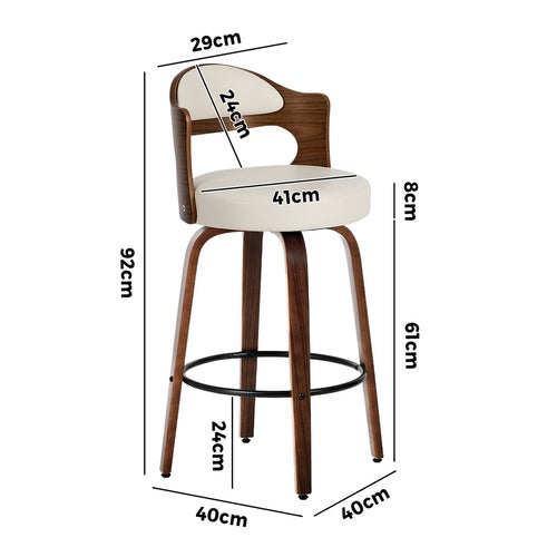 2x Bar Stools Kitchen Swivel Chair Shell Leather White