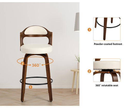 2x Bar Stools Kitchen Swivel Chair Shell Leather White