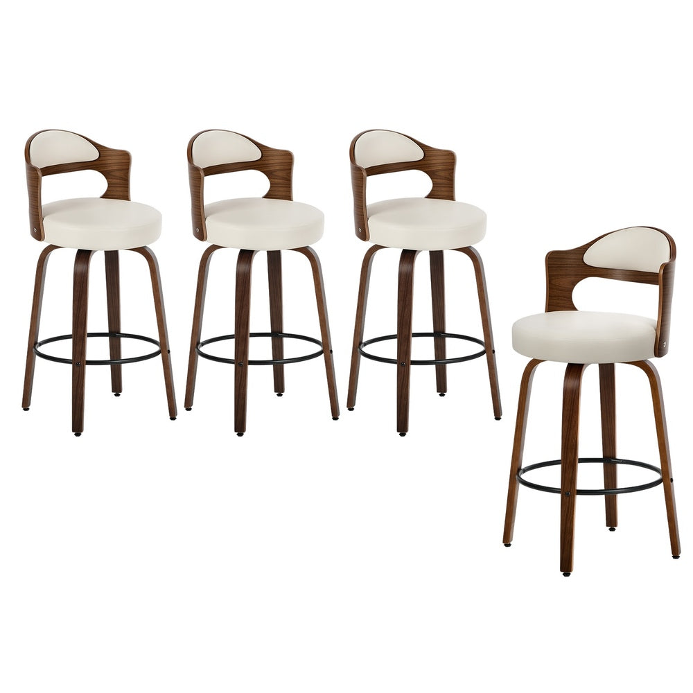 Oikiture 4x Bar Stools Swivel Counter Chair Shell Leather White