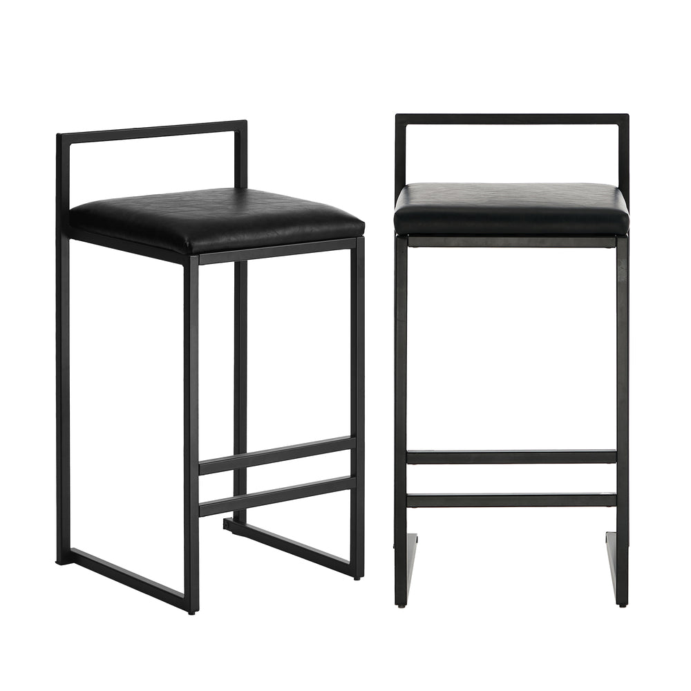 2x Bar Stools Metal Counter Chair Barstools Black Leather