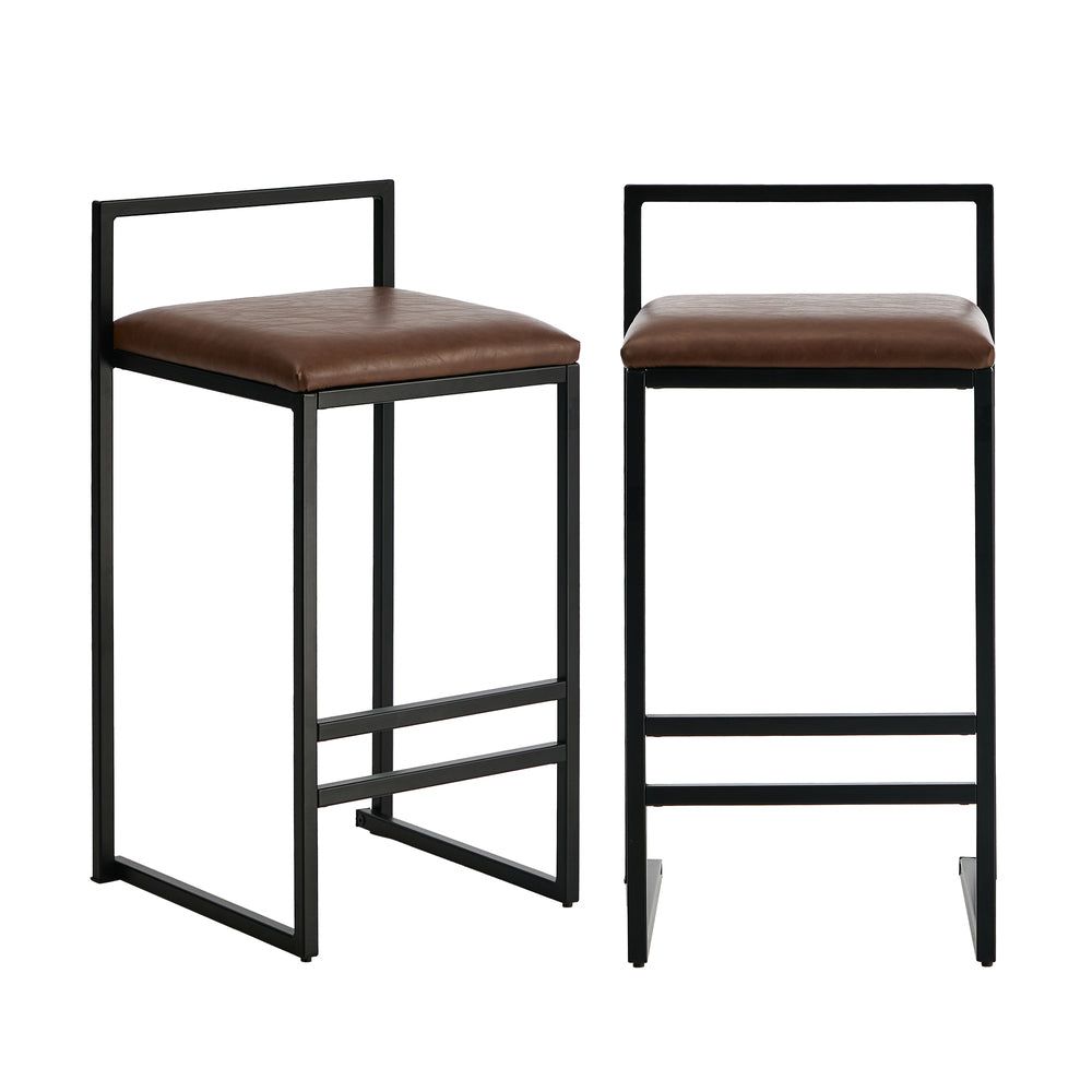 2x Bar Stools Metal Counter Chair Barstools Brown Leather