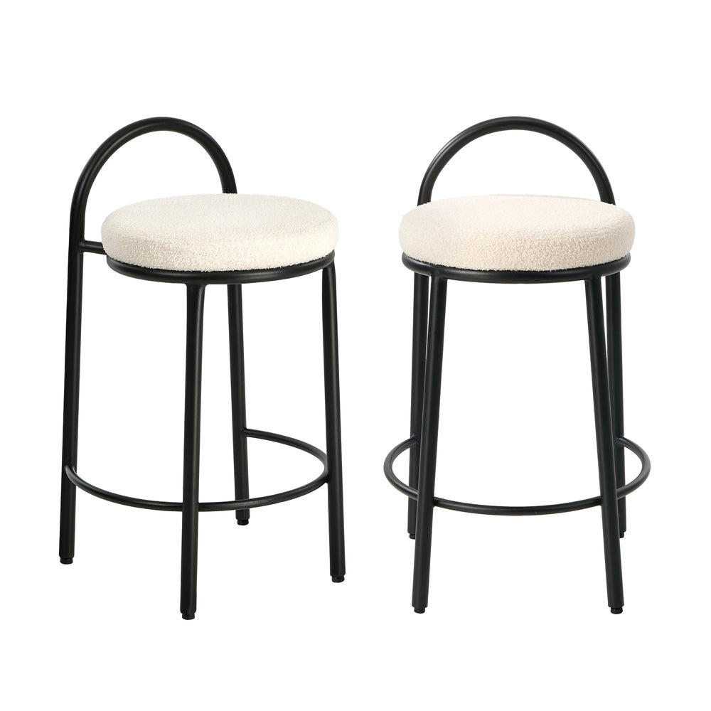 2x Bar Stools Dining Chairs Round Stool Counter Seat Boucle