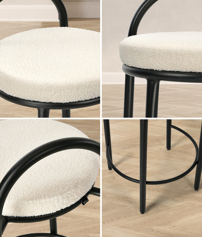 2x Bar Stools Dining Chairs Round Stool Counter Seat Boucle