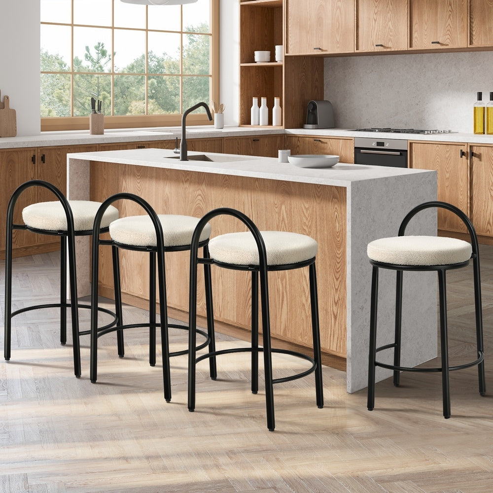 4x Bar Stools Dining Chairs Round Stool Counter Seat Boucle