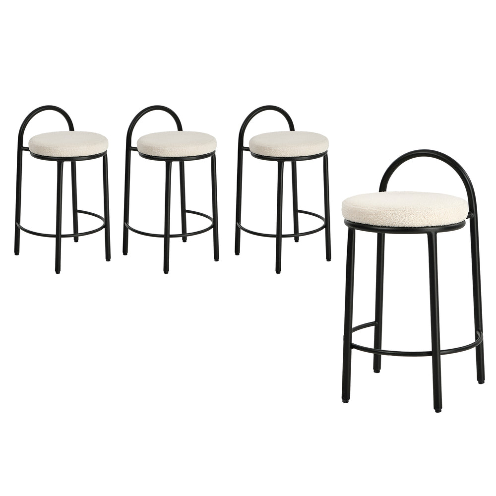 4x Bar Stools Dining Chairs Round Stool Counter Seat Boucle