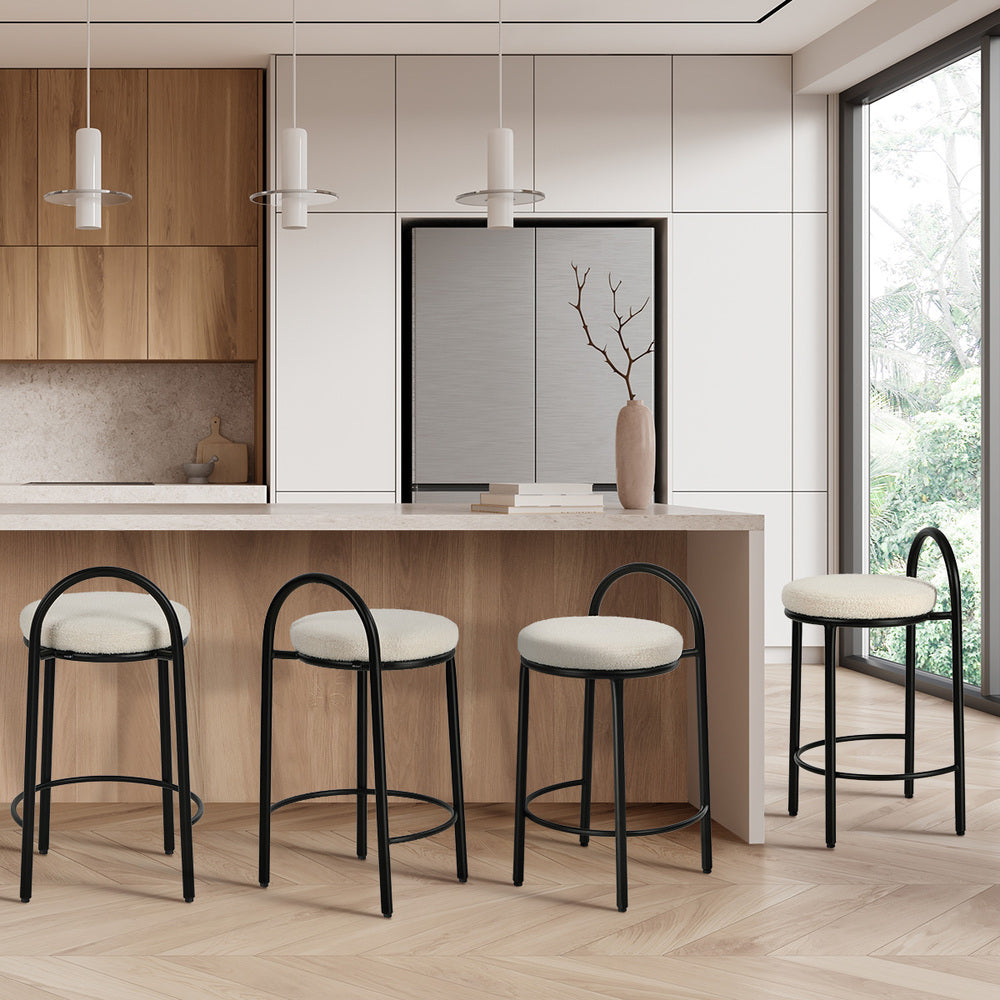 4x Bar Stools Dining Chairs Round Stool Counter Seat Boucle