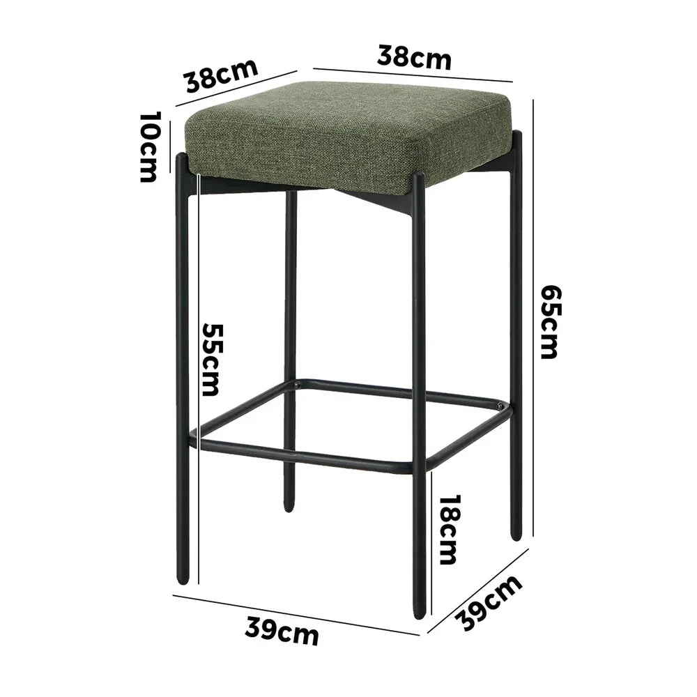 4x Bar Stools Kitchen Counter Stool Linen Seat Metal Green