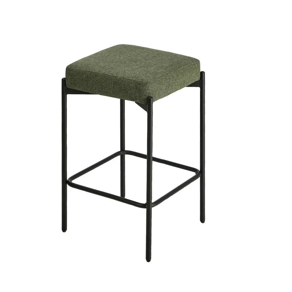 4x Bar Stools Kitchen Counter Stool Linen Seat Metal Green