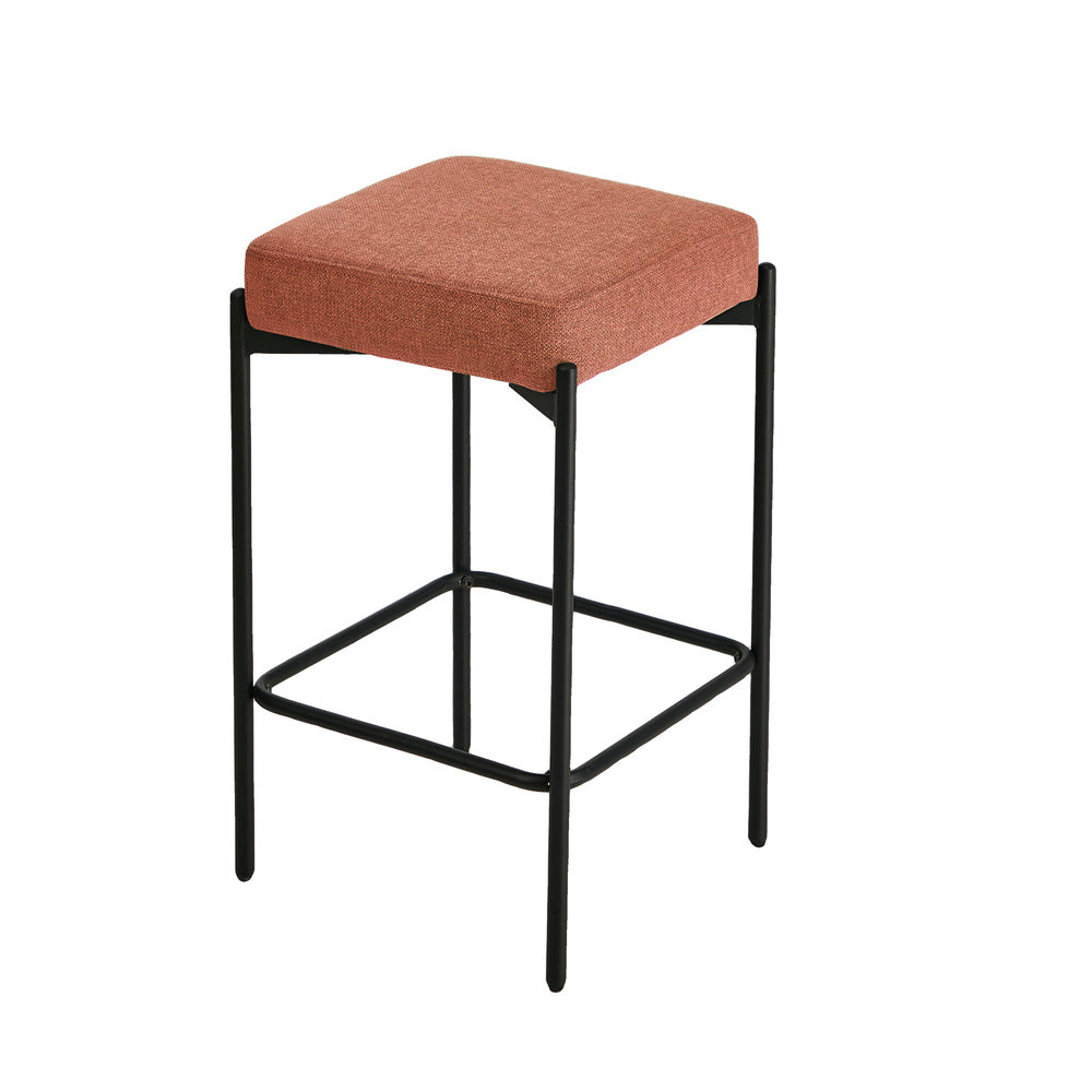 Oikiture 4x Bar Stools Kitchen Dining Chair Linen Seat Metal Orange