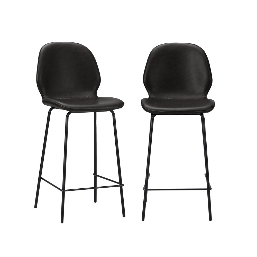 2x Bar Stools Kitchen Chairs High Back Leather Black