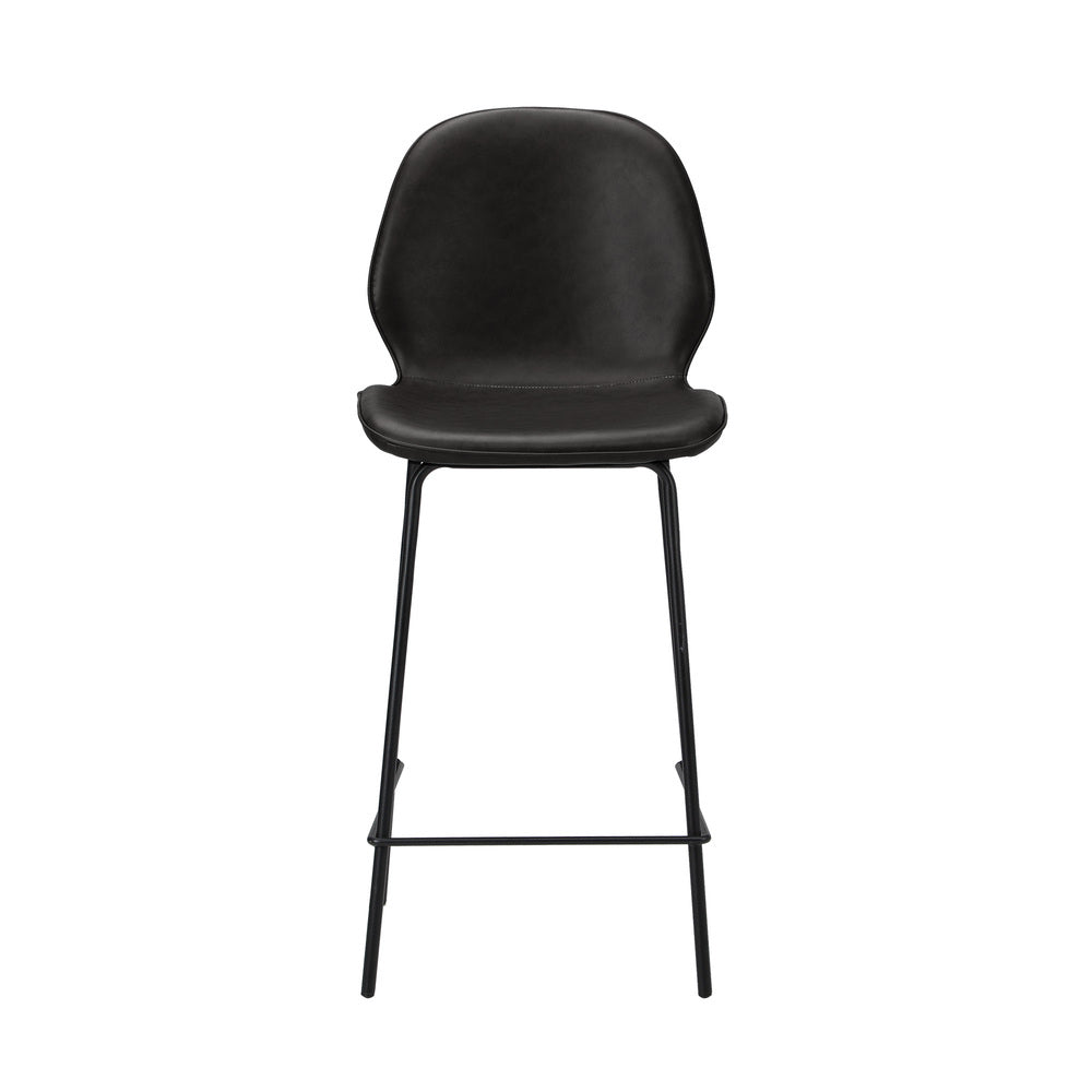 2x Bar Stools Kitchen Chairs High Back Leather Black