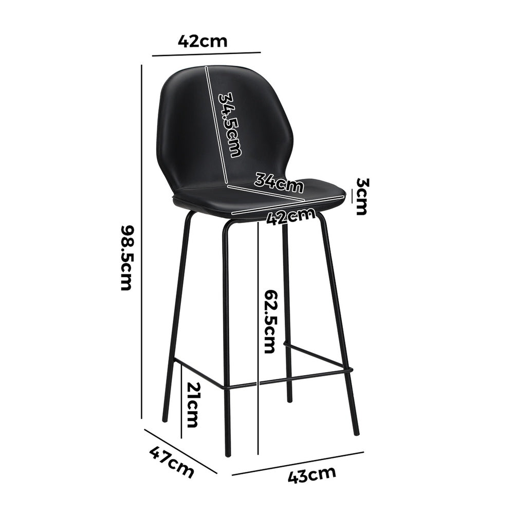 2x Bar Stools Kitchen Chairs High Back Leather Black