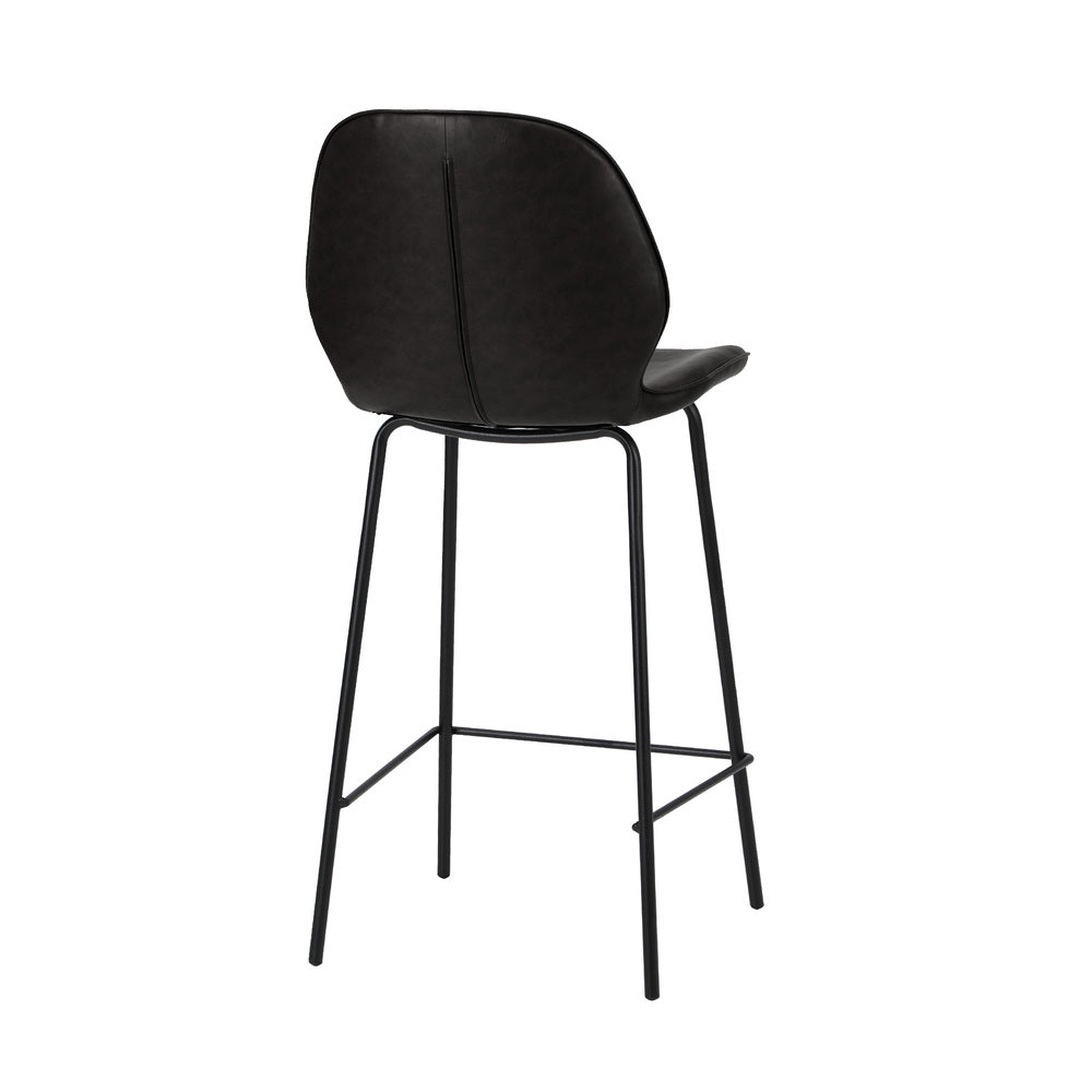 2x Bar Stools Kitchen Chairs High Back Leather Black