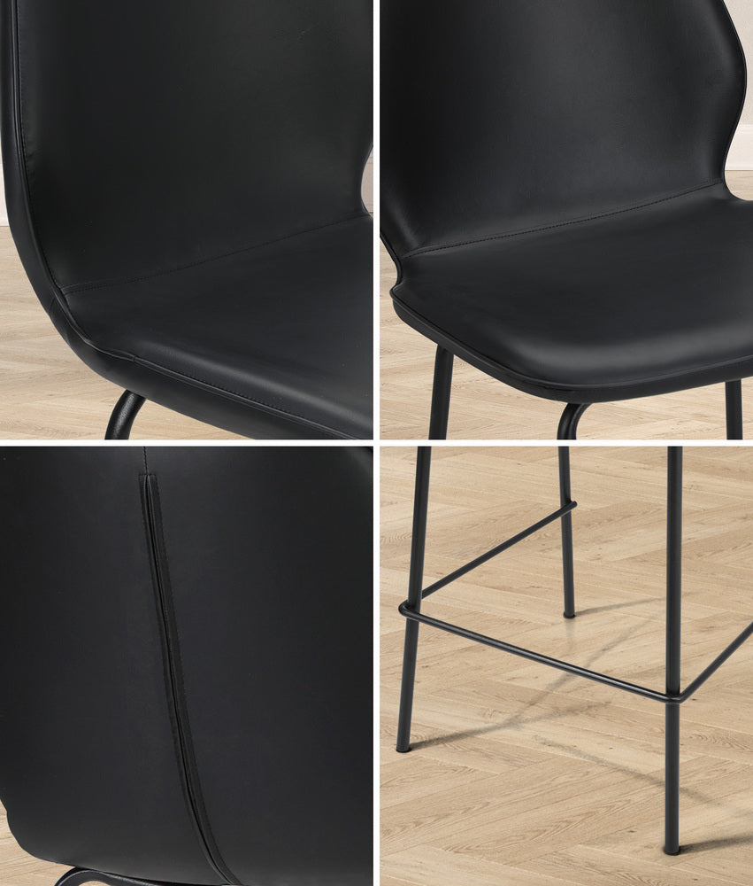 2x Bar Stools Kitchen Chairs High Back Leather Black