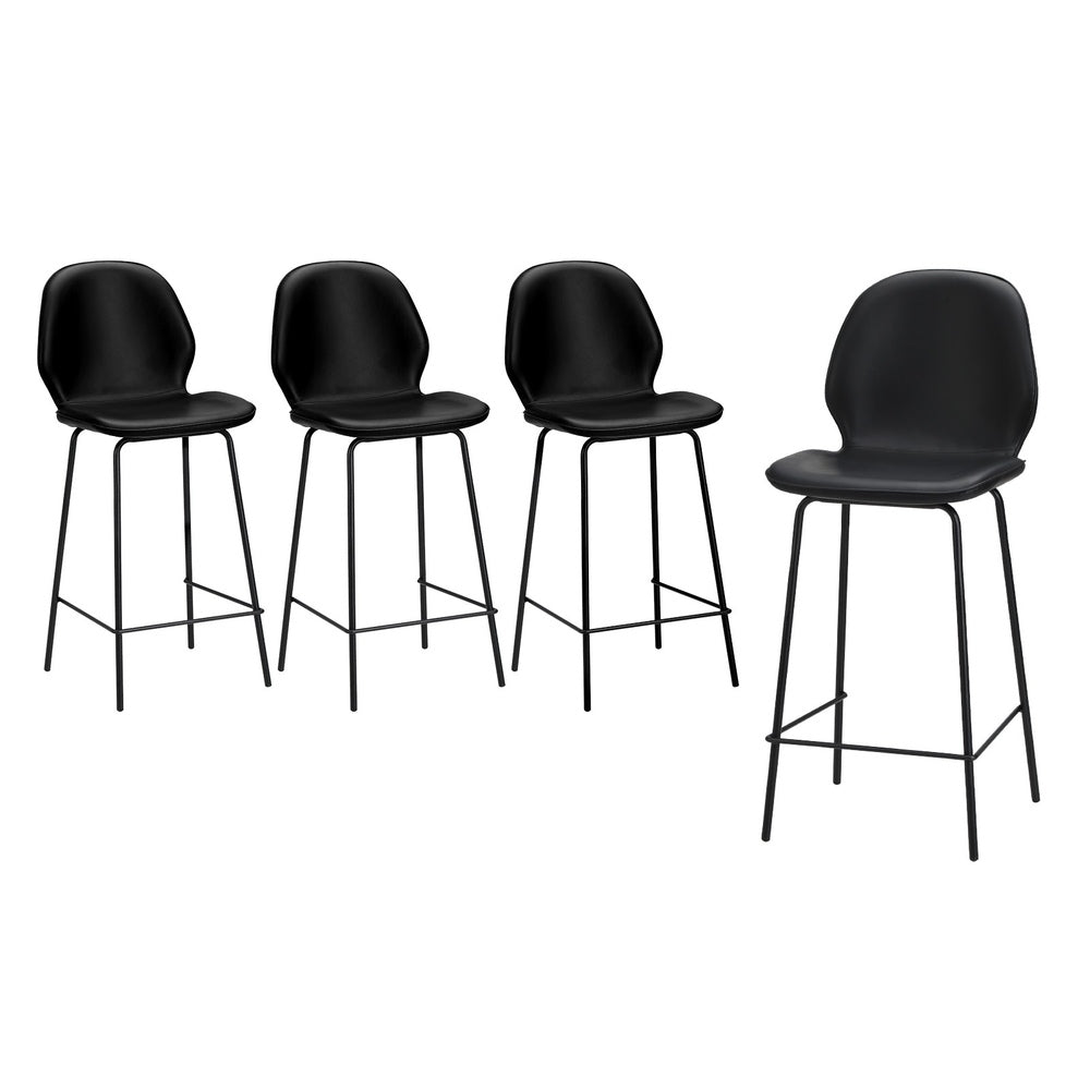 Set of 4 Bar Stools Kitchen Chairs High Back Leather Black