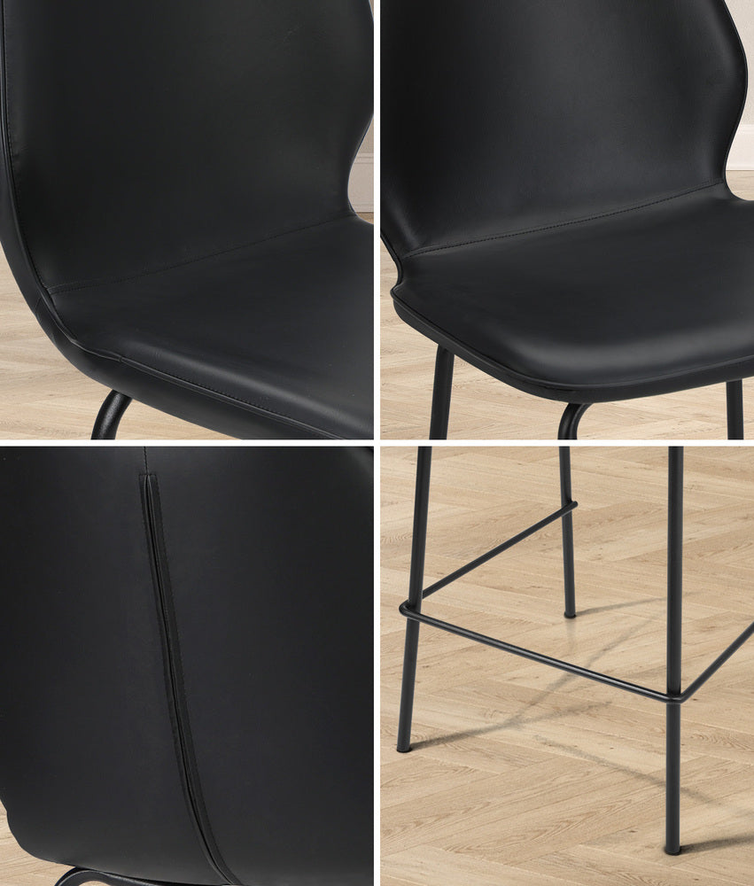 Set of 4 Bar Stools Kitchen Chairs High Back Leather Black