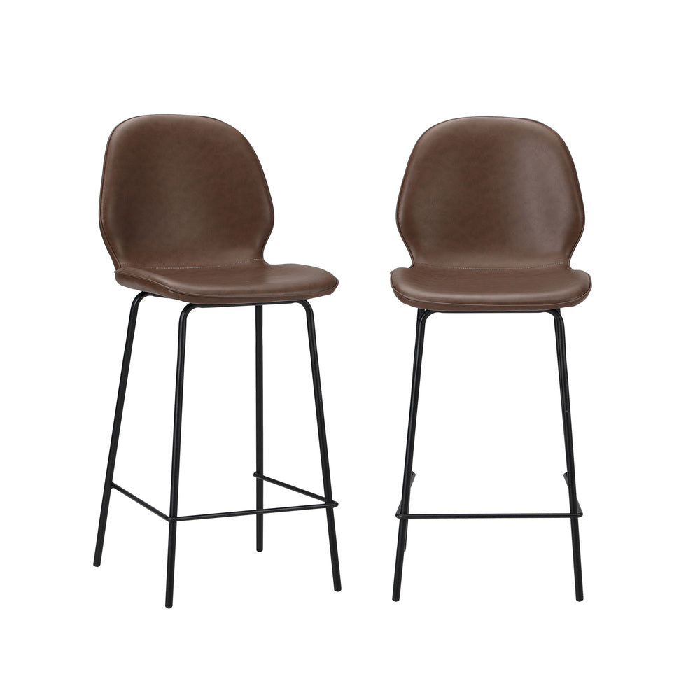 Oikiture 2x Bar Stools Kitchen Chairs High Back Leather Brown