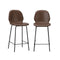 Oikiture 2x Bar Stools Kitchen Chairs High Back Leather Brown