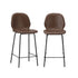 Oikiture 2x Bar Stools Kitchen Chairs High Back Leather Brown