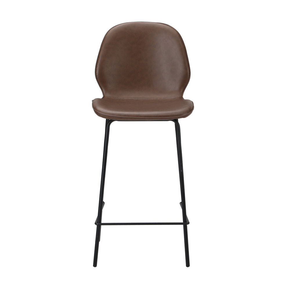 Oikiture Set of 4 Bar Stools Kitchen Chairs High Back Leather Brown