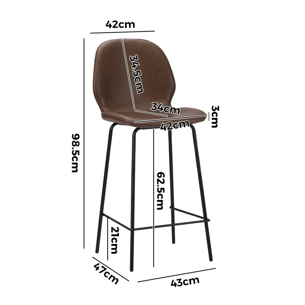 Oikiture Set of 4 Bar Stools Kitchen Chairs High Back Leather Brown