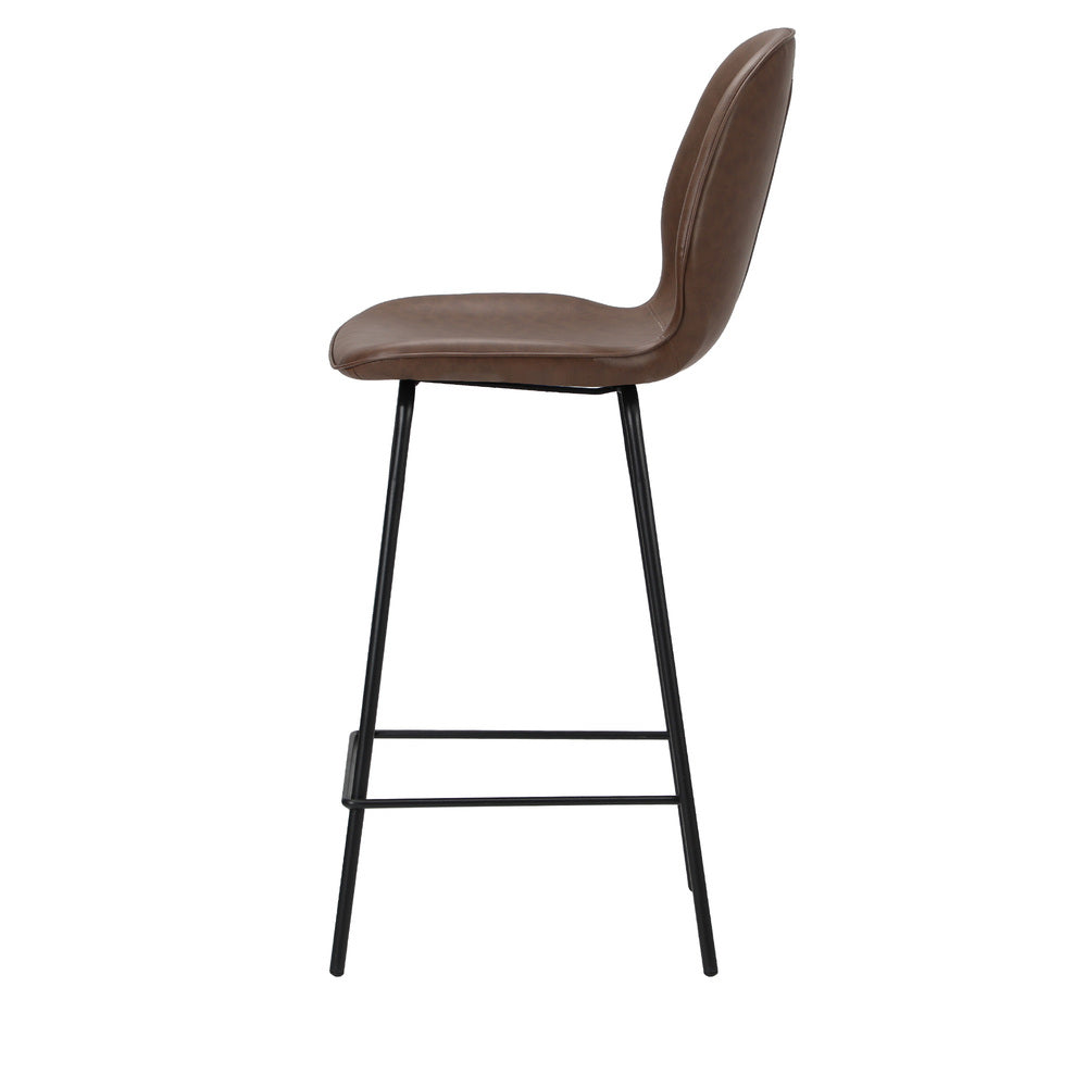 Oikiture Set of 4 Bar Stools Kitchen Chairs High Back Leather Brown