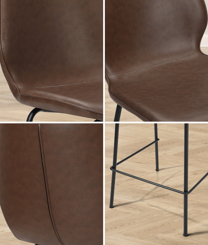 Oikiture Set of 4 Bar Stools Kitchen Chairs High Back Leather Brown