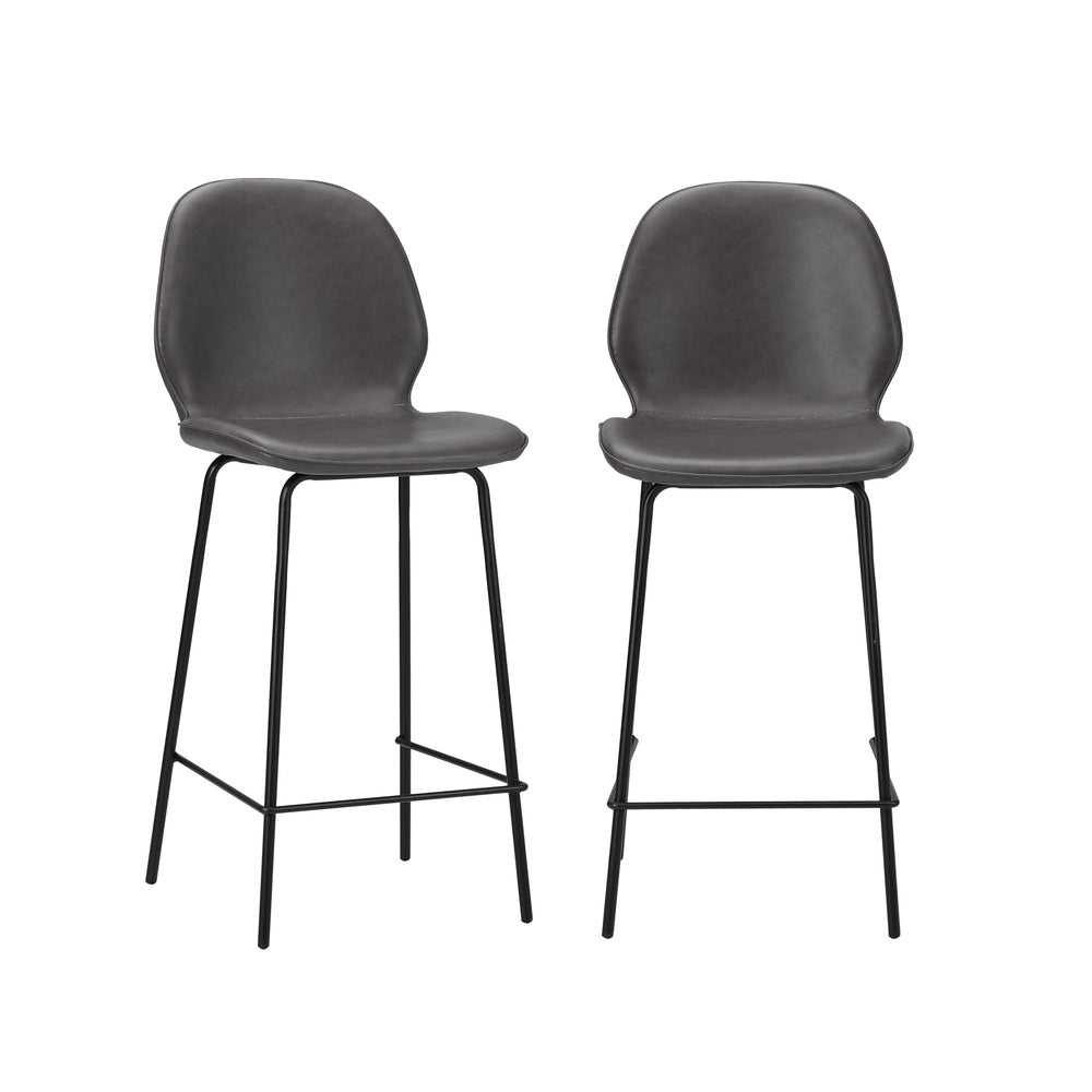 2x Bar Stools Kitchen Chairs High Back Leather Grey