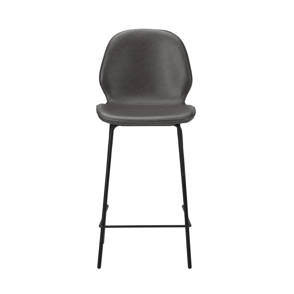 2x Bar Stools Kitchen Chairs High Back Leather Grey
