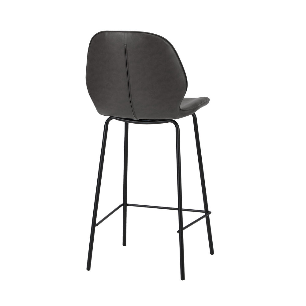2x Bar Stools Kitchen Chairs High Back Leather Grey
