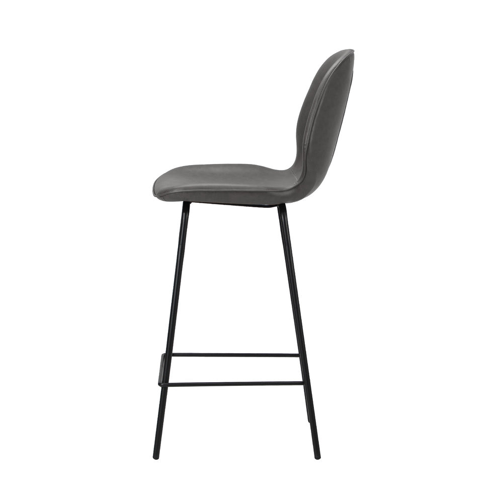 Set of 4 Bar Stools Kitchen Chairs High Back Leather Grey