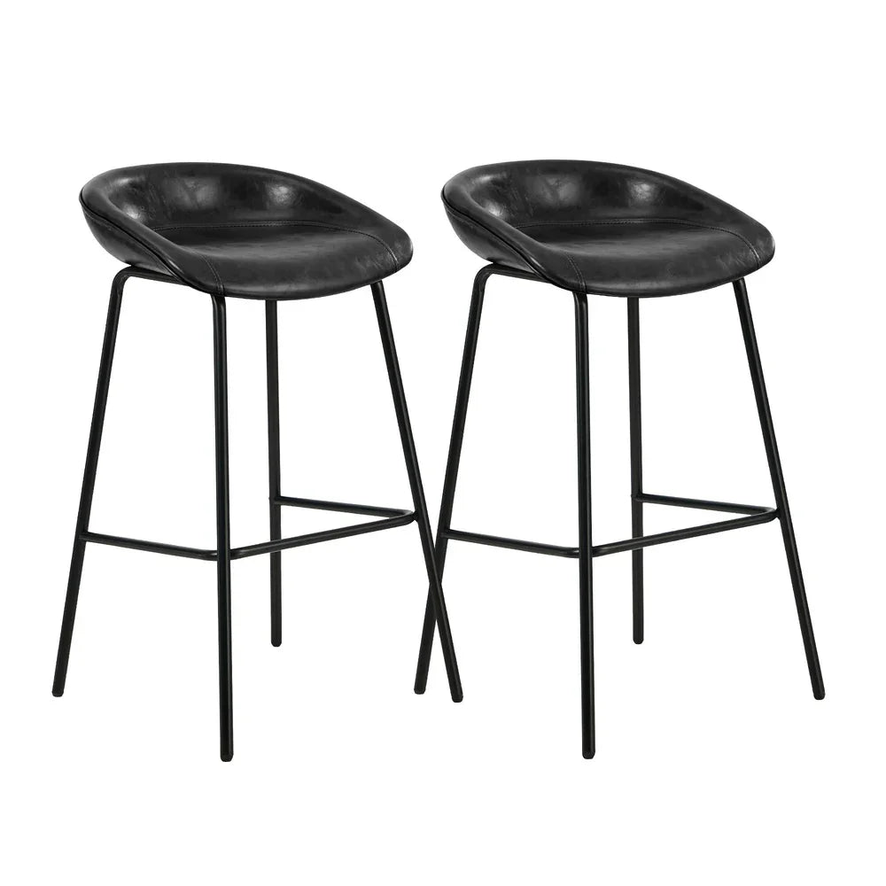 2X Bar Stools Dining Chairs Counter Stool PU Leather Black
