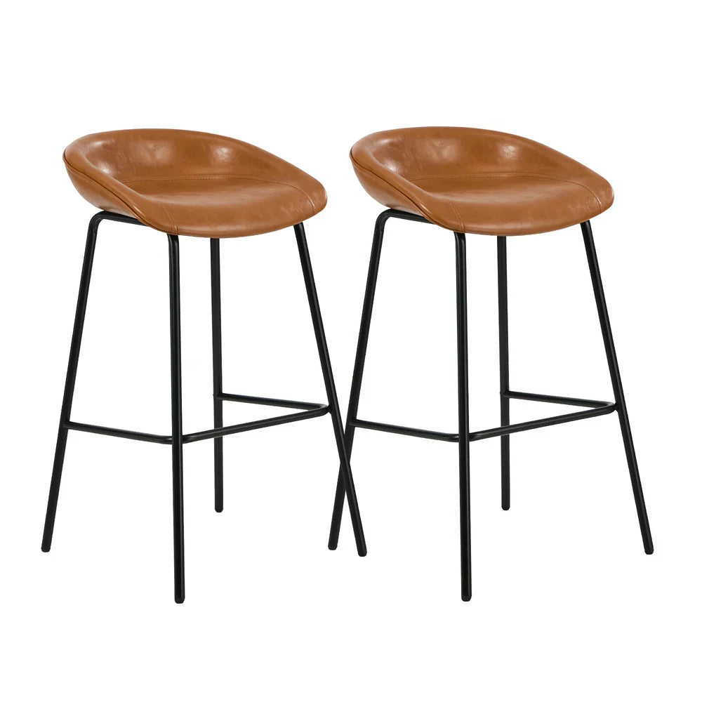 2X Bar Stools Dining Chairs Counter Stool PU Leather Brown