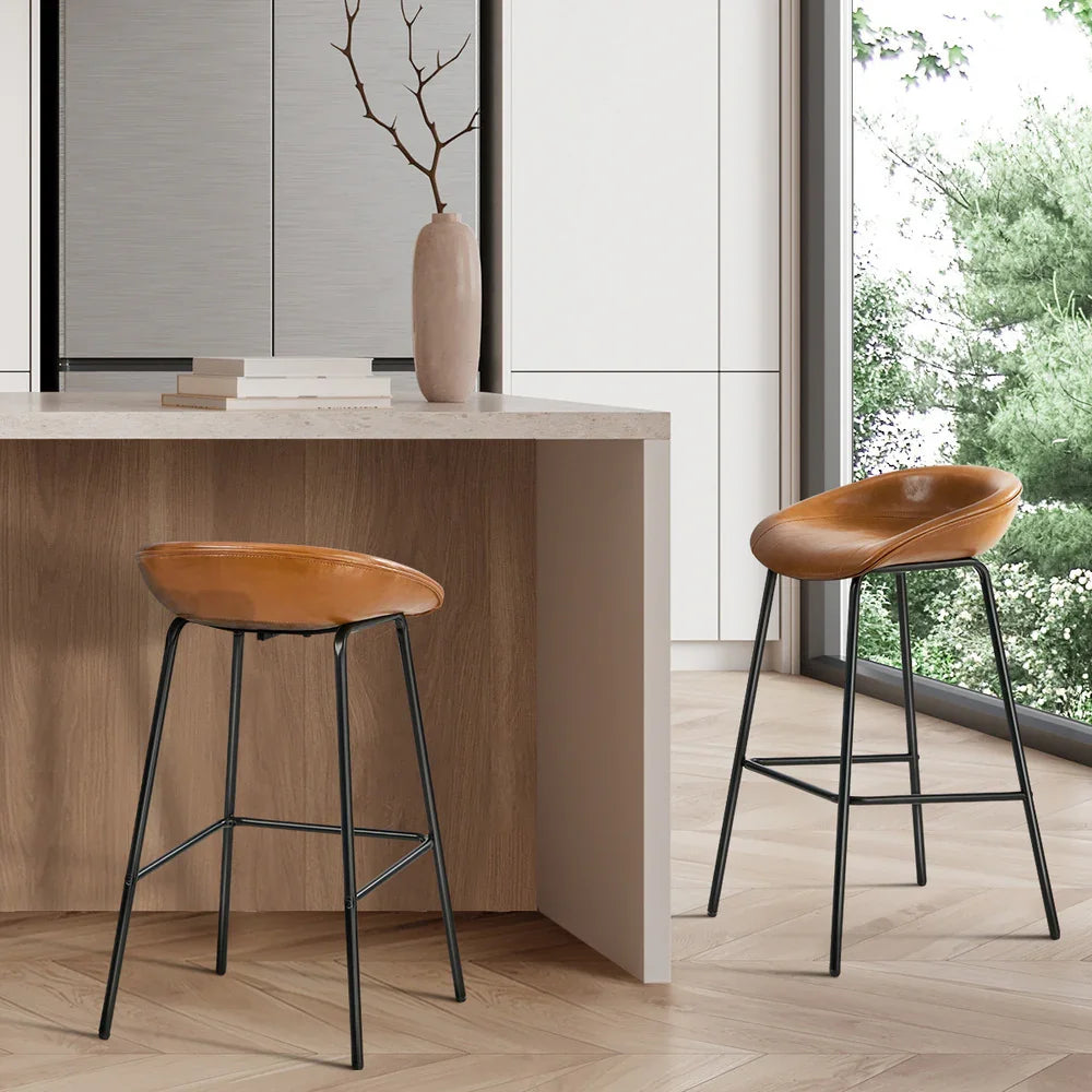 2X Bar Stools Dining Chairs Counter Stool PU Leather Brown