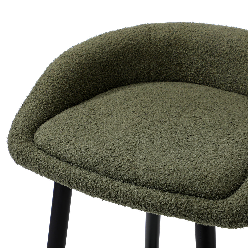 2PCS Bar Stools Boucle Fabric Green and Black