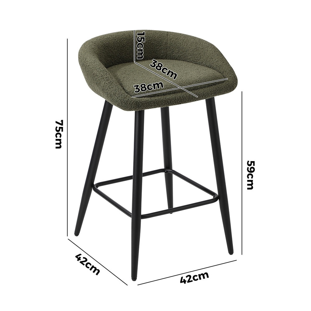4PCS Bar Stools Boucle Fabric Green and Black