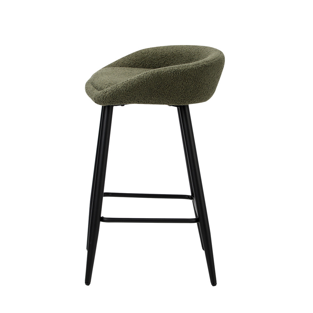 4PCS Bar Stools Boucle Fabric Green and Black