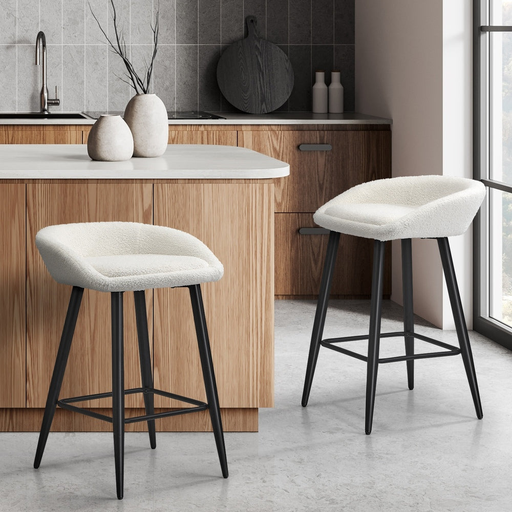 2PCS Bar Stools Boucle Fabric White and Black