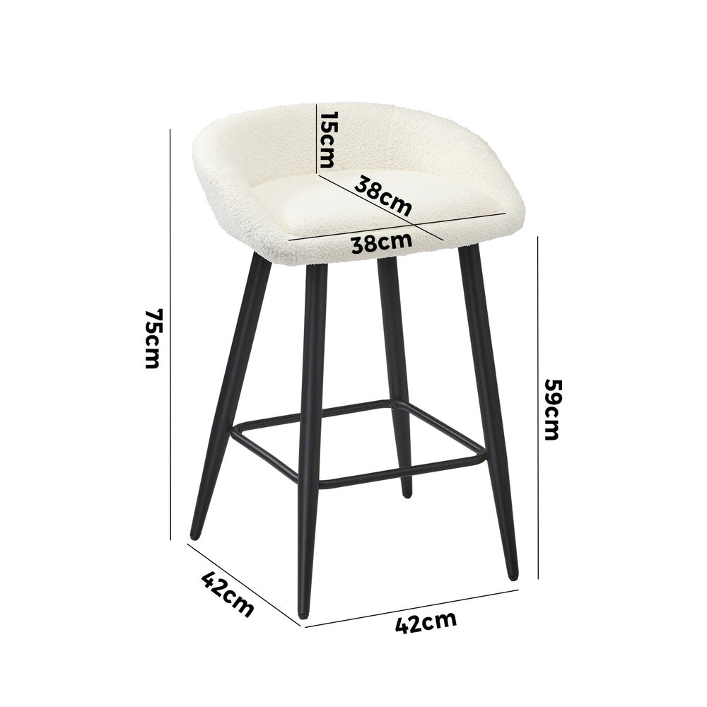 2PCS Bar Stools Boucle Fabric White and Black