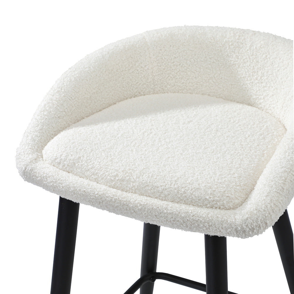 2PCS Bar Stools Boucle Fabric White and Black